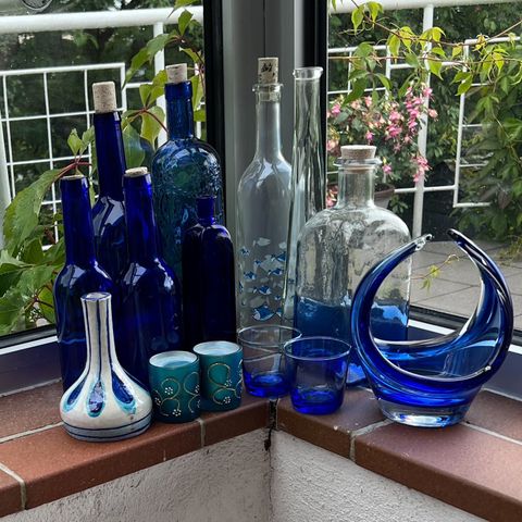 Flasker, telysestaker  m.m. i blått/turkis
