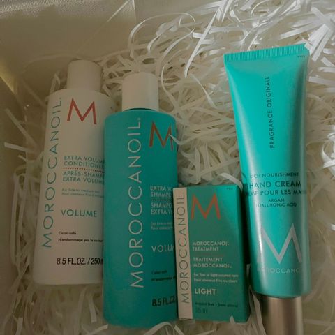 Moroccanoil VOLUME shampo, conditioner, hårolje og håndkrem