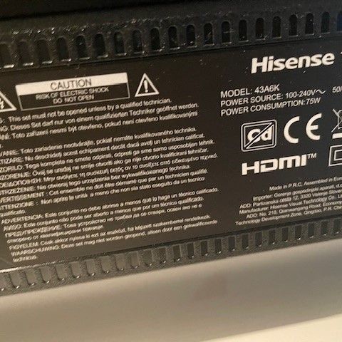 Hisense TV 43" - A6K serien - Nylig innkjøpt