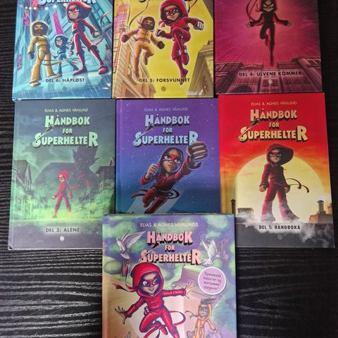Håndbok for superhelter bok 1-6 og boka "Ditt eget eventyr"
