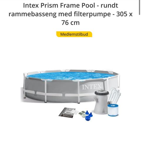 Intex rundt rammebasseng med filterpumpe.