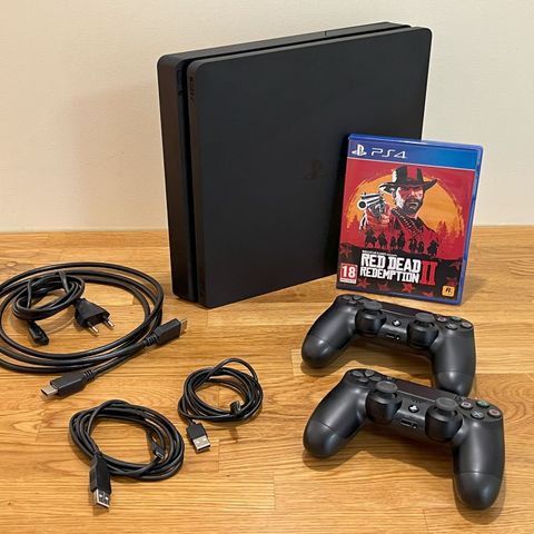 Playstation 4 Slim 1TB med to kontrollere og Red Dead Redemption 2