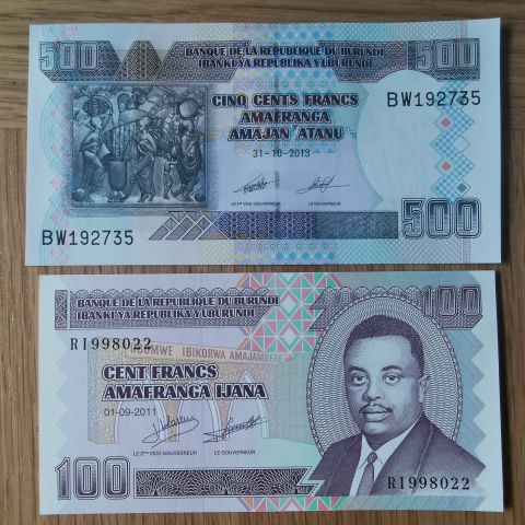 Burundi 100 og 500 Franc, 2011-2013, UNC