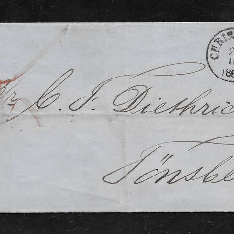 Brevomslag. Christiania 26. 11. 1865. sendt til C.F. Diethrichs, Tønsberg.