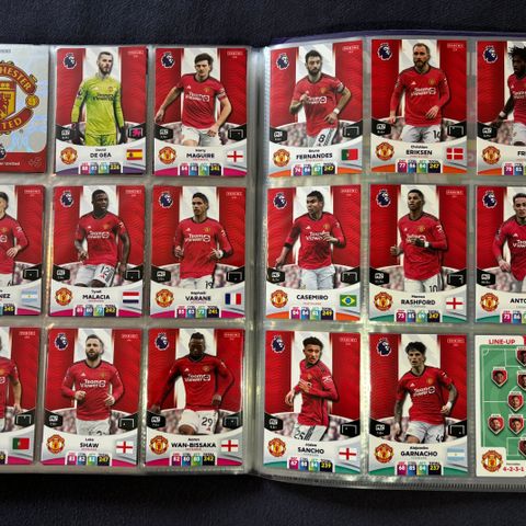 Komplett lagsett av United fra 2024 - 18 Fotballkort - Garnacho, Bruno, Rashford