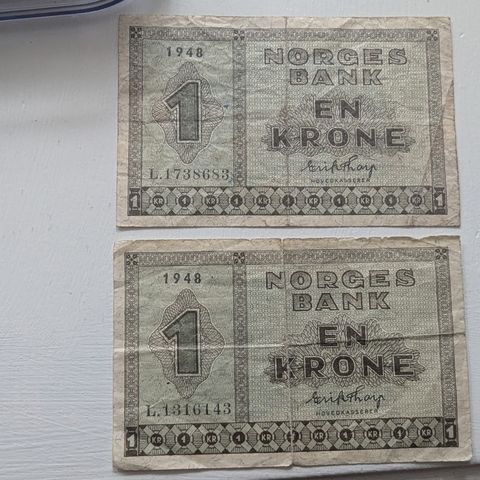 2x 1 kr sedler 1948