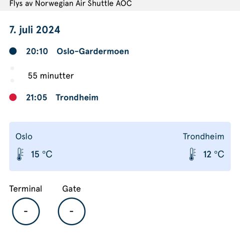 Flybillett Oslo-Trondheim 7. juli