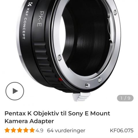 Pentax k til Sony E mount adapter