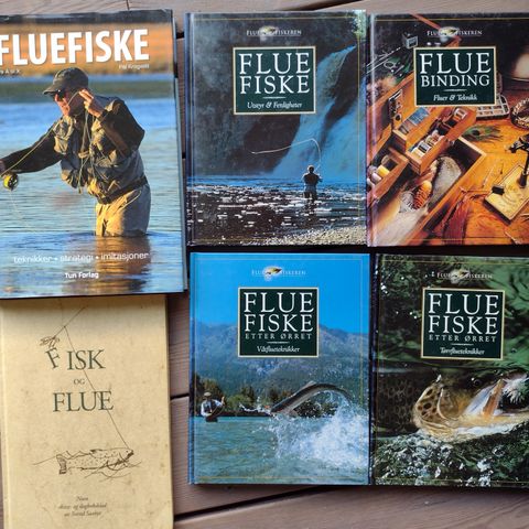 6 bøker om fluefiske selges samlet.