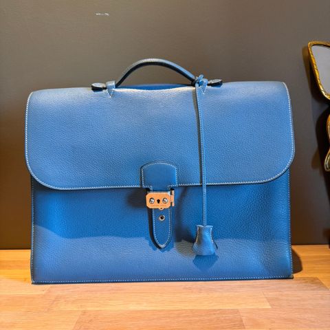 HERMÈS Sac à Dépêches 38 Togo Bleu Jean