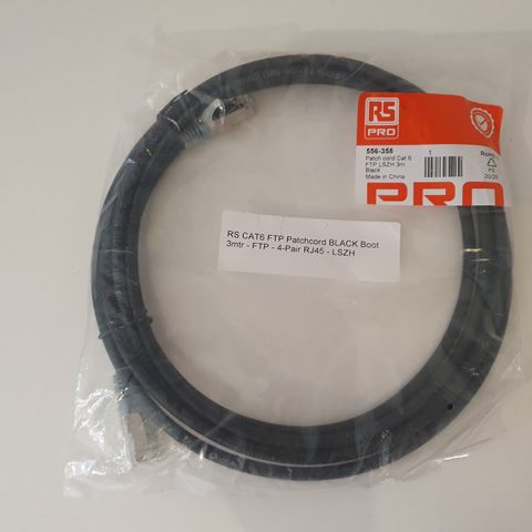 RS pro cat6 ftp patchcord black svart 3m rj45 nettverkskabel
