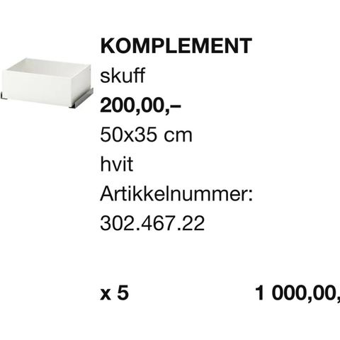 Skuffer Komplement til Pax