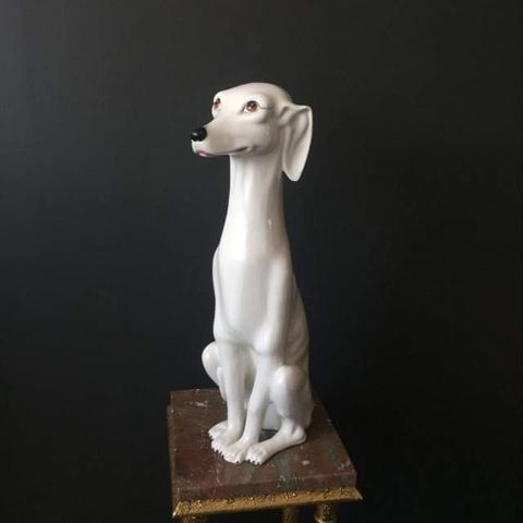 STOR Italiensk vintage greyhound i porselen!
