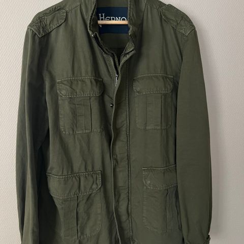 HERNO washed cotton/linen jaclet field jacket army green