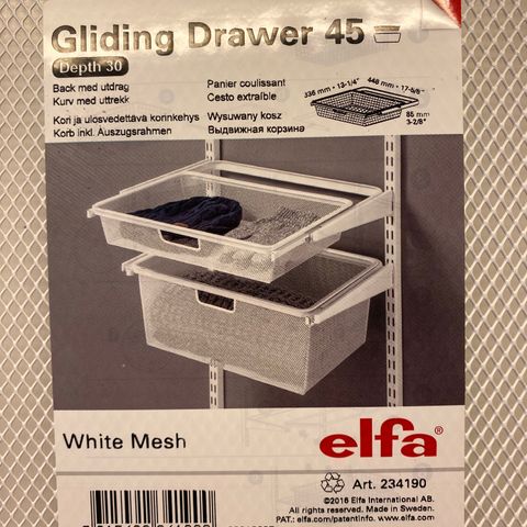 Elfa gliding drawer 45  glide kurv