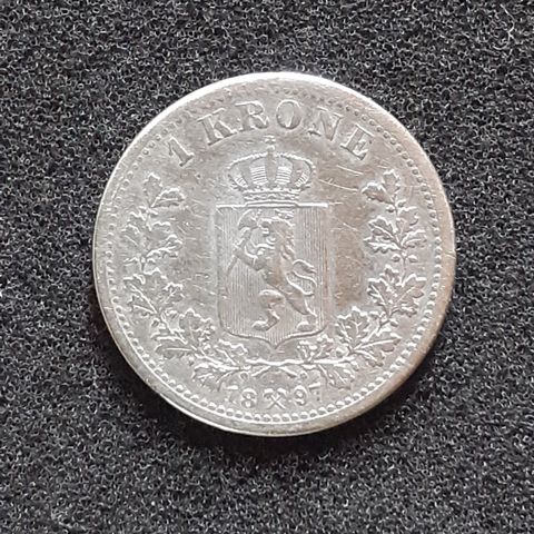 1 KRONE 1897 NORGE ** OK SØLVMYNT **