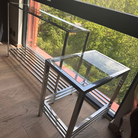 Konsollbord med sidebord, glass / stål
