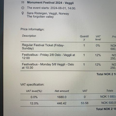 Billett til Monument festivalen 2024 med bussbillett begge veier.