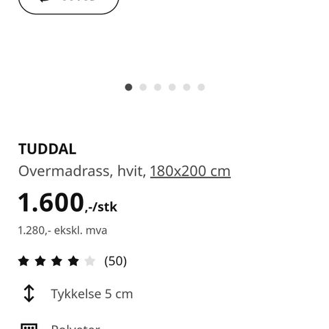 Ikea Tuddal overmadrass 180x200