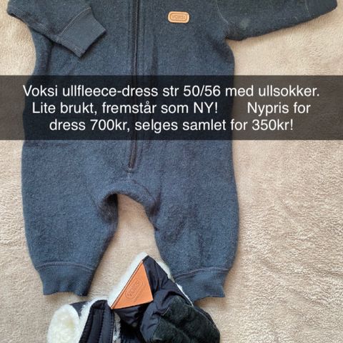 Voksi ulldress str 50/56 ull fleece dress gutt heldress