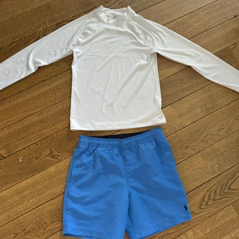 Nytt! Ubrukt Polo Ralph Lauren UV- genser og fôret shorts str L (12- 14 år)