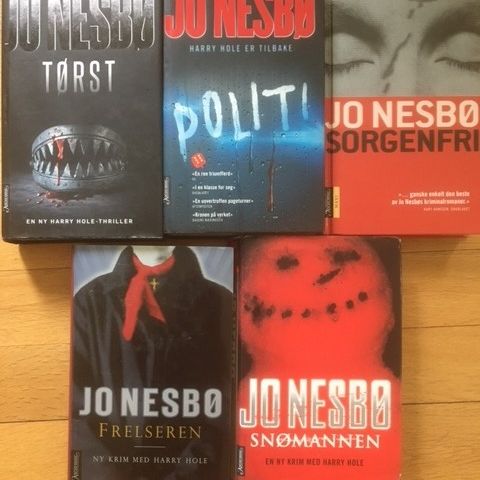 5 Bøker av Jo Nesbø: Tørst,  Politi, Frelseren, Sorgenfri,  Snømannen, ...