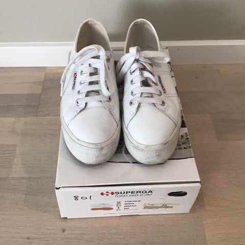 Superga sneakers ekte skinn hvit str 36