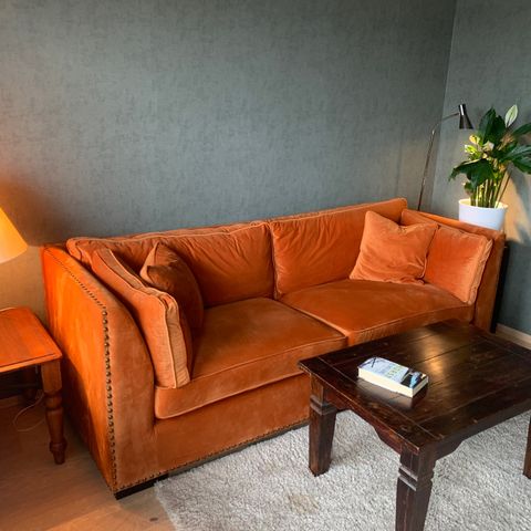 NY PRIS  Flott 3-seter sofa i fløyel selges grunnet flytting