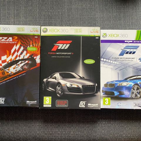 Forza 2, 3 og 4 collectors edition XBOX 360 selges samlet