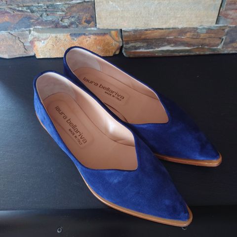 Laura Bellariva sko i str 37, semsket skinn blå
