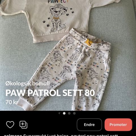 Paw Patrol beige sett stl 80