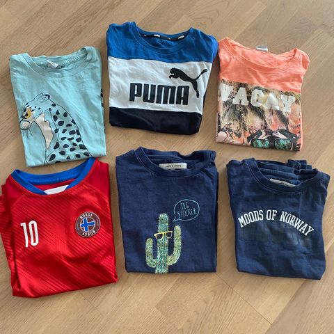 Sommerpakke gutt, 5-6 år. 6 kule t-skjorter:Puma, Moods, polarn o pyret