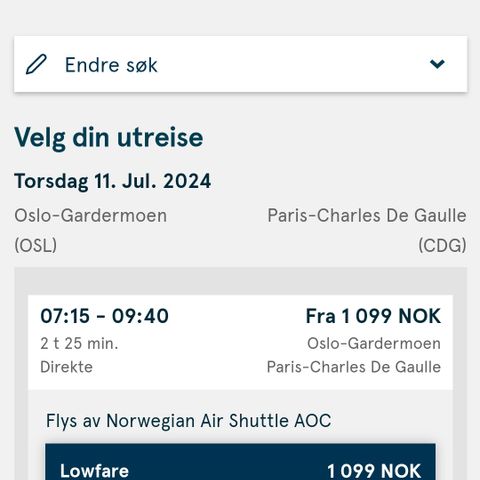 Oslo- Paris CDG, 07:15, July 11th