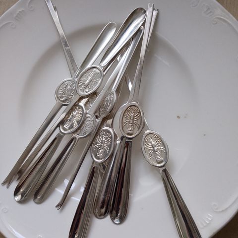 12 gamle fine skalldyr/krepse gafler