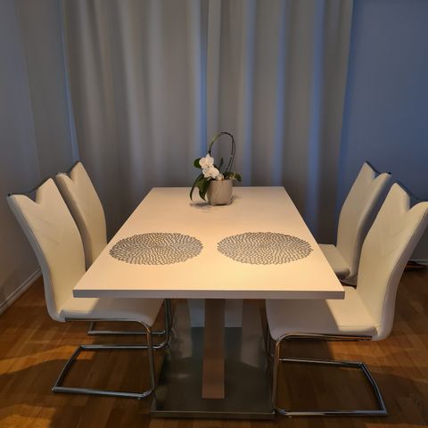 Utrekkbart spisebord med 8 stoler