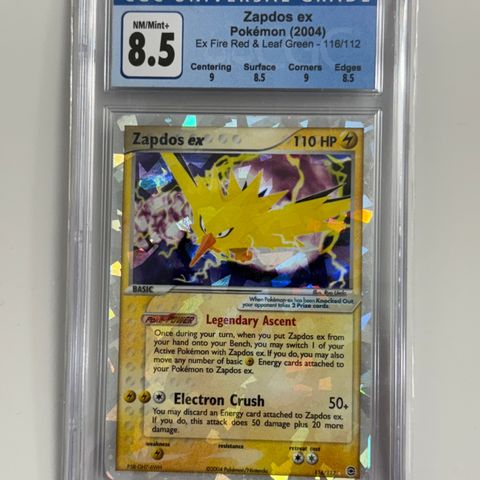 Zapdos EX (2004, Pokemon Fire Red & Leaf Green). CGC 8.5. Near Mint/Mint+