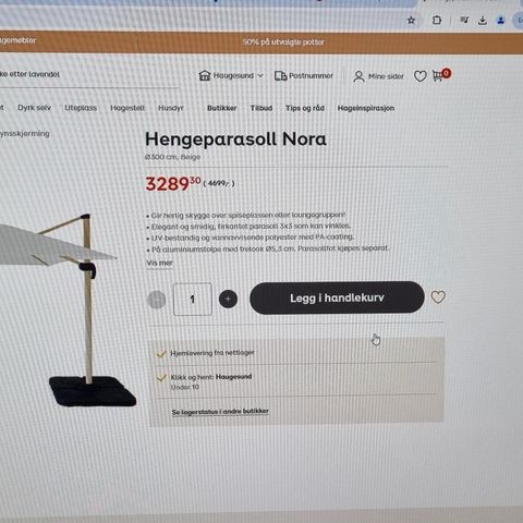 Hengeparasoll - Til 50% av tilbudspris.