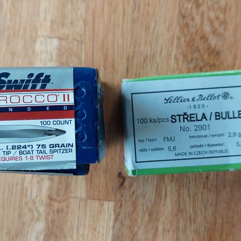 Swift Scirocco 224 /75gr og Sellier&Bellot 224/45gr kuler