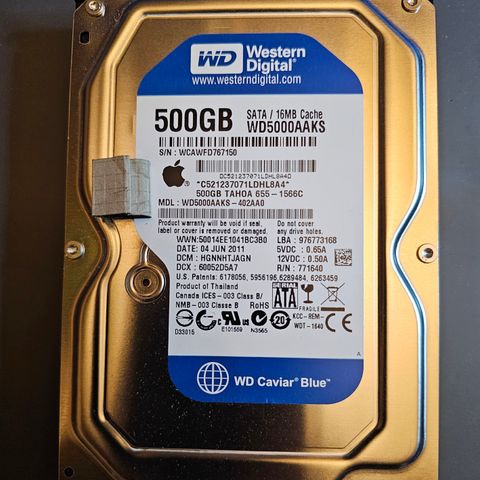 Western Digital 500 GB hdd 3,5".