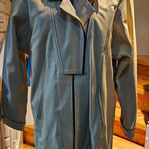unbranded long leather jacket size S M lang skinn jakke
