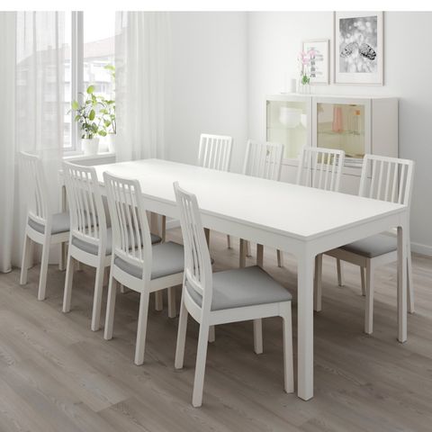 Spisebord IKEA BJURSTA Uttrekkbart bord, hvit,  180/240x90 med 6 stoler
