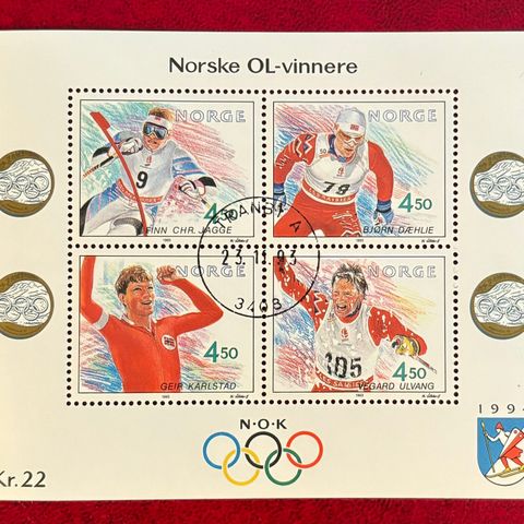 Norge 1993 - OL-vinnere V - stemplet miniark (N-112)