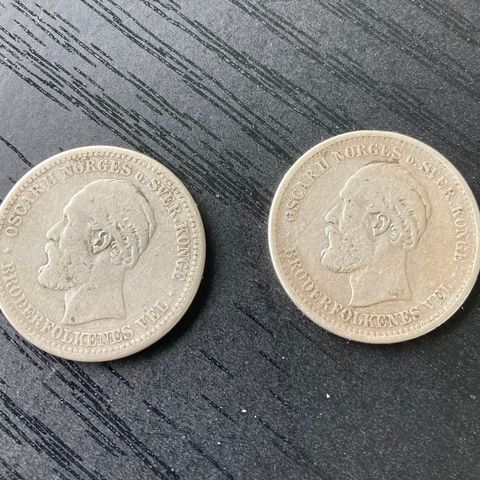 2 sølvmynter, 1kr, Oscar II