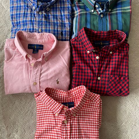 Pakke med 5 lite brukte Polo Ralph Lauren skjorter str 13-14 år (merket 14-16)
