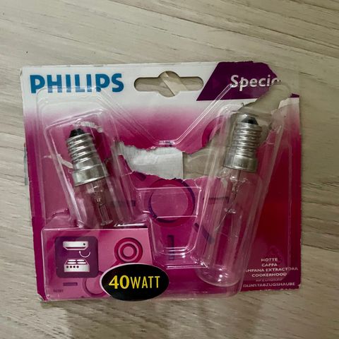 Philips Spesial 2 nye ubrukte lyspærer til kjøkkenhette.