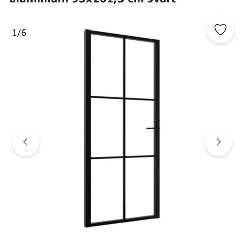 Flott dør i sort metall og klart glass selges grunnet feilkjøp.