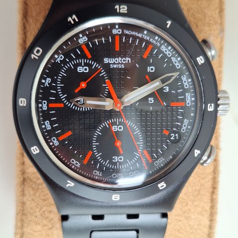 Swatch Irony Aluminum Chrono Black Swiss Wrist Watch SR936SW 4 Jewel