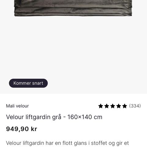 Velour liftgardin grå - 160 cm