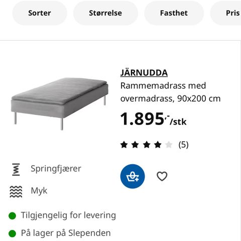 Ikea seng med overmadrass (90x200 cm) - Järnudda