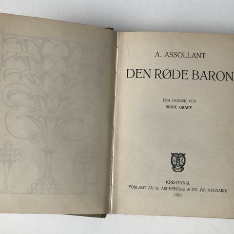 Den Røde Baron av Alfred Assollant (antikk førsteutgave 1913)